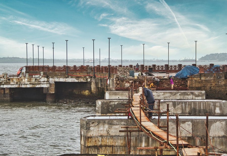 New multi-well floating dock being built on a Lake of the Ozarks shoreline